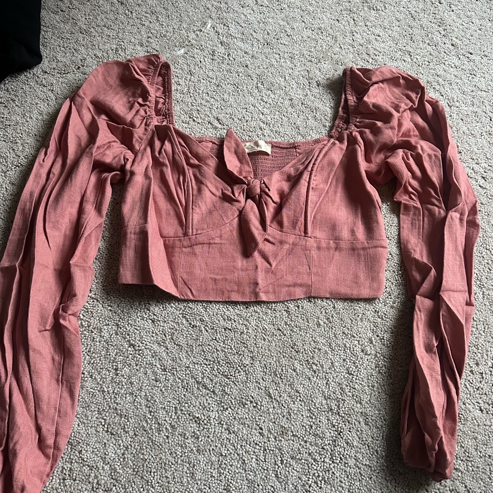 Altar'd State Dusty Rose Long-Sleeve Tie-Front Crop Top